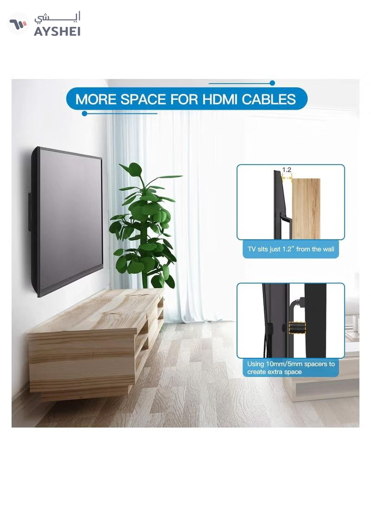 Eworld Fixed TV Wall Mount Bracket for 32-80 Inch Screens, Supports LED LCD TVs up to 60kg-6-6