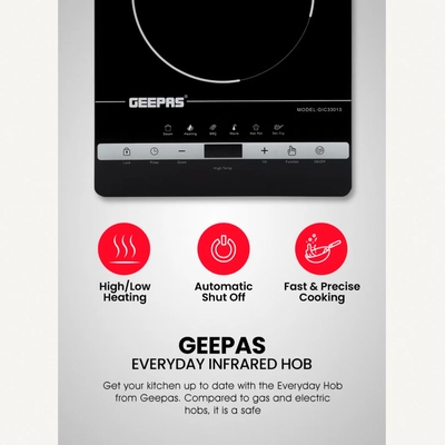 GEEPAS Digital Infrared Cooker With 2000W Ceramic Heating Element, 4 Digit LED Display, Touch Control-1