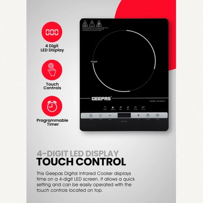 GEEPAS Digital Infrared Cooker With 2000W Ceramic Heating Element, 4 Digit LED Display, Touch Control-2