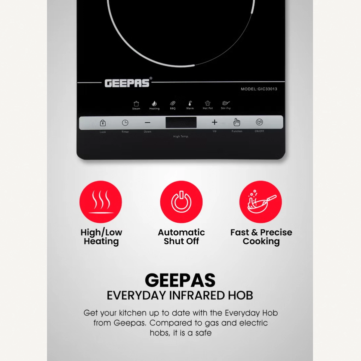 GEEPAS Digital Infrared Cooker With 2000W Ceramic Heating Element, 4 Digit LED Display, Touch Control-1-1