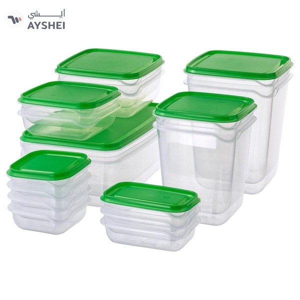 PRUTA 17-Piece Food Container Set – Transparent/Green – Convenient, Stackable Storage for Every Kitchen