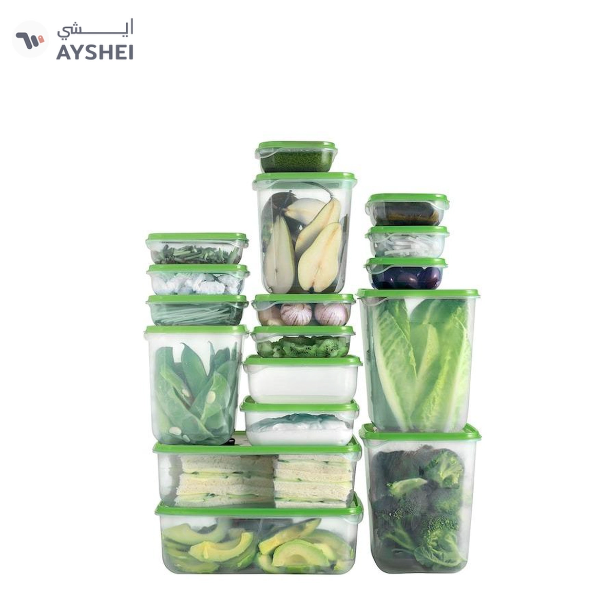PRUTA 17-Piece Food Container Set – Transparent/Green – Convenient, Stackable Storage for Every Kitchen-1-1