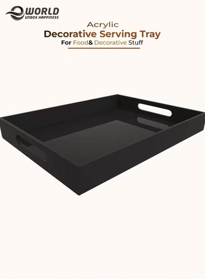 Eworld Black Food Serving Tray with Handles for Coffee, Tea and Snacks-0