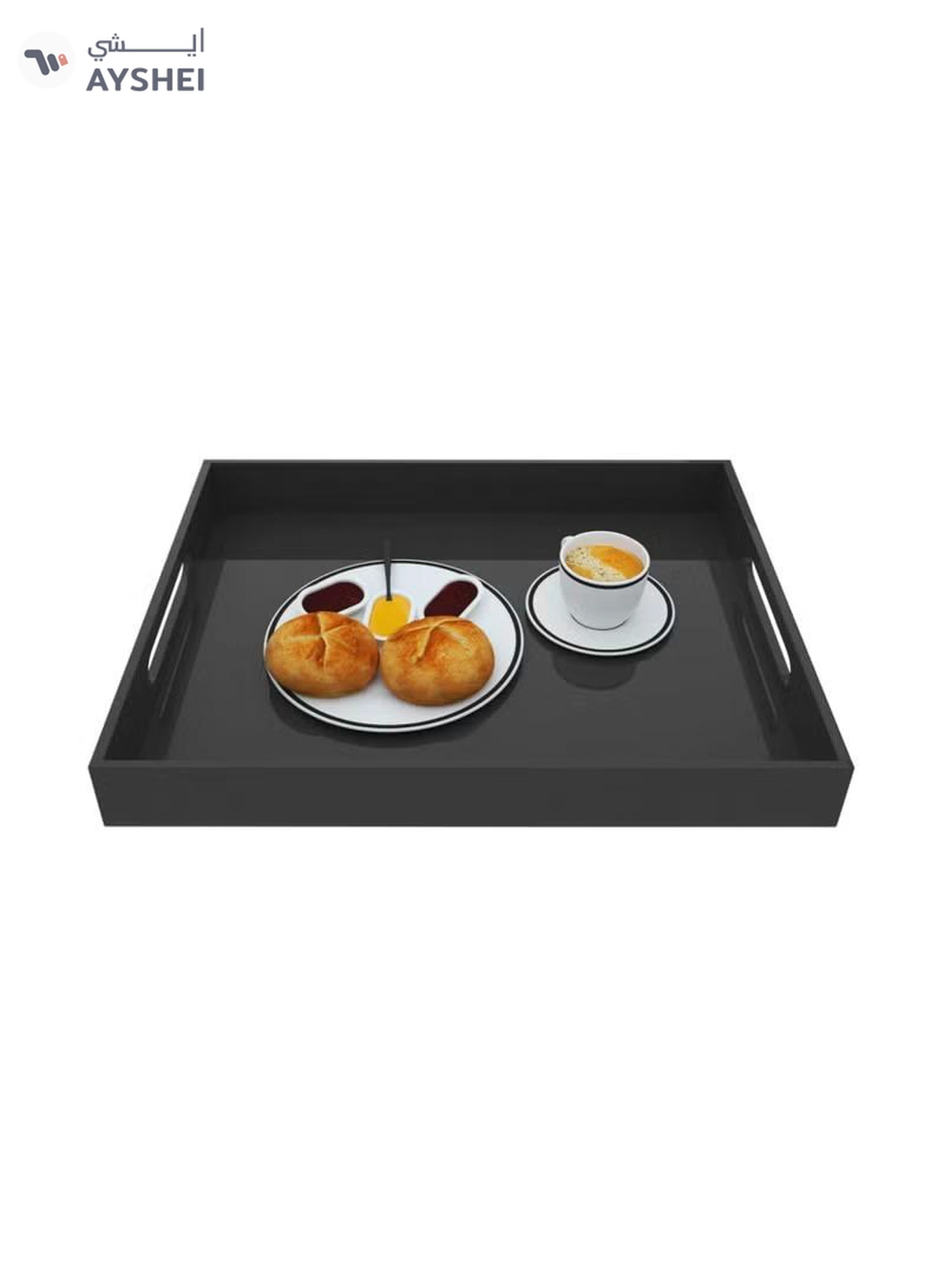 Eworld Black Food Serving Tray with Handles for Coffee, Tea and Snacks-3-3