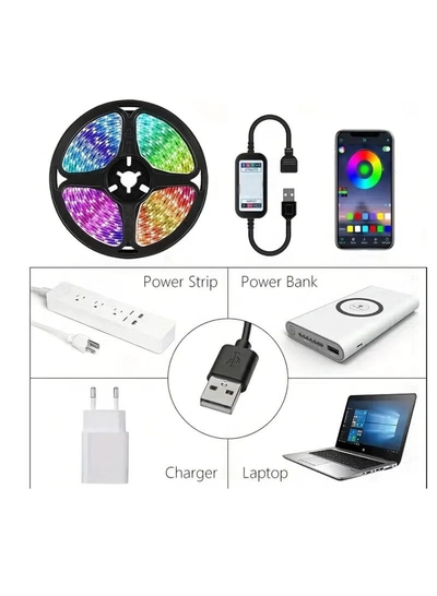 Yuwell 3 Pcs 5M Smart LED Strip Light RGB App And Bluetooth Control Colorful Rope Lighting 15M For Home Decor Kitchen Bedroom Hotel Outdoor Bar Garden And Desktop Decoration Smart TV LED Backlights-1