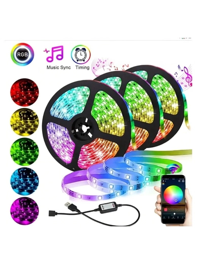 Yuwell 3 Pcs 5M Smart LED Strip Light RGB App And Bluetooth Control Colorful Rope Lighting 15M For Home Decor Kitchen Bedroom Hotel Outdoor Bar Garden And Desktop Decoration Smart TV LED Backlights-0