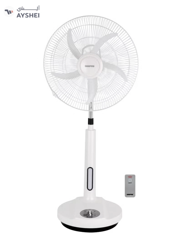 GEEPAS 18" Rechargeable Stand Fan with Remote Control- GF21219/ Pedestal Fans with Adjustable Oscillation, 2-Speed Settings, Efficient Motor for Better Cooling/ LED Night Light, Perfect for Home, Office, Study Room, Garage, Apartment, Etc./ 2 Years Warranty, White 60 W GF21219 white