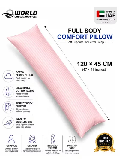 Eworld Premium Full Body Pillow for Adults, Ultra-Smooth Polyester Fiber, Breathable & Ideal for Side Sleepers, with Ultra-Soft Cotton Cover, Available in Multiple Colors, 120x45 cm-0