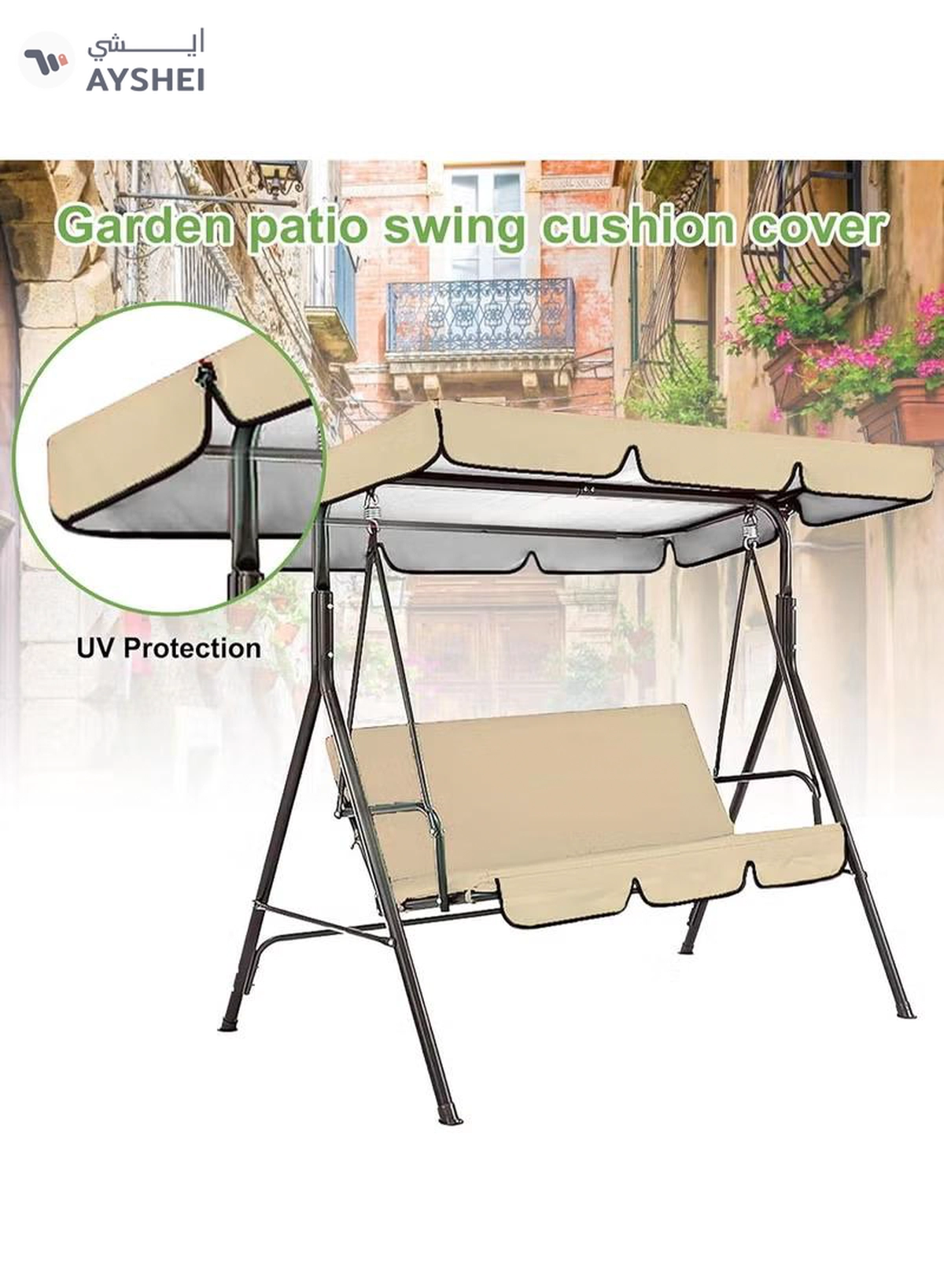 DubaiGallery 3 Seat Green Swing Top Cover Canopy Replacement Porch Patio Outdoor Canopy Swing Chair Awning Protection Against UV Rays-1-1