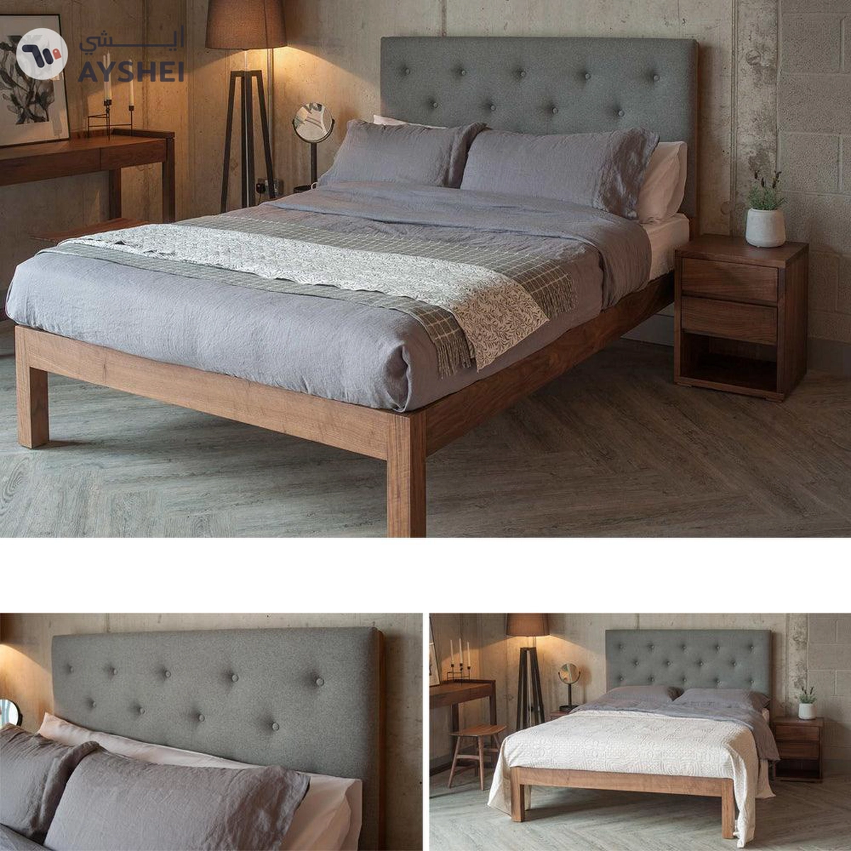 Skye Bed with Tall Button Upholstered Headboard-1-1