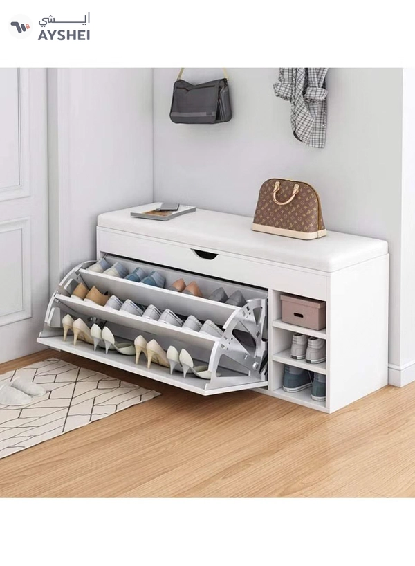 DubaiGallery Shoe Storage Bench, Household Entry Door Combined Shoes Cabinet, Space Saving Multi-functional Shoe Storage Rack, Shoe Bench with 3 Tier Adjustable Shelves