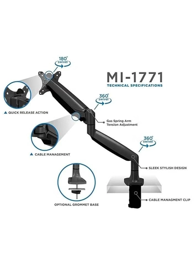 Eworld Single Monitor Arm Desk Mount with Gas Spring-2