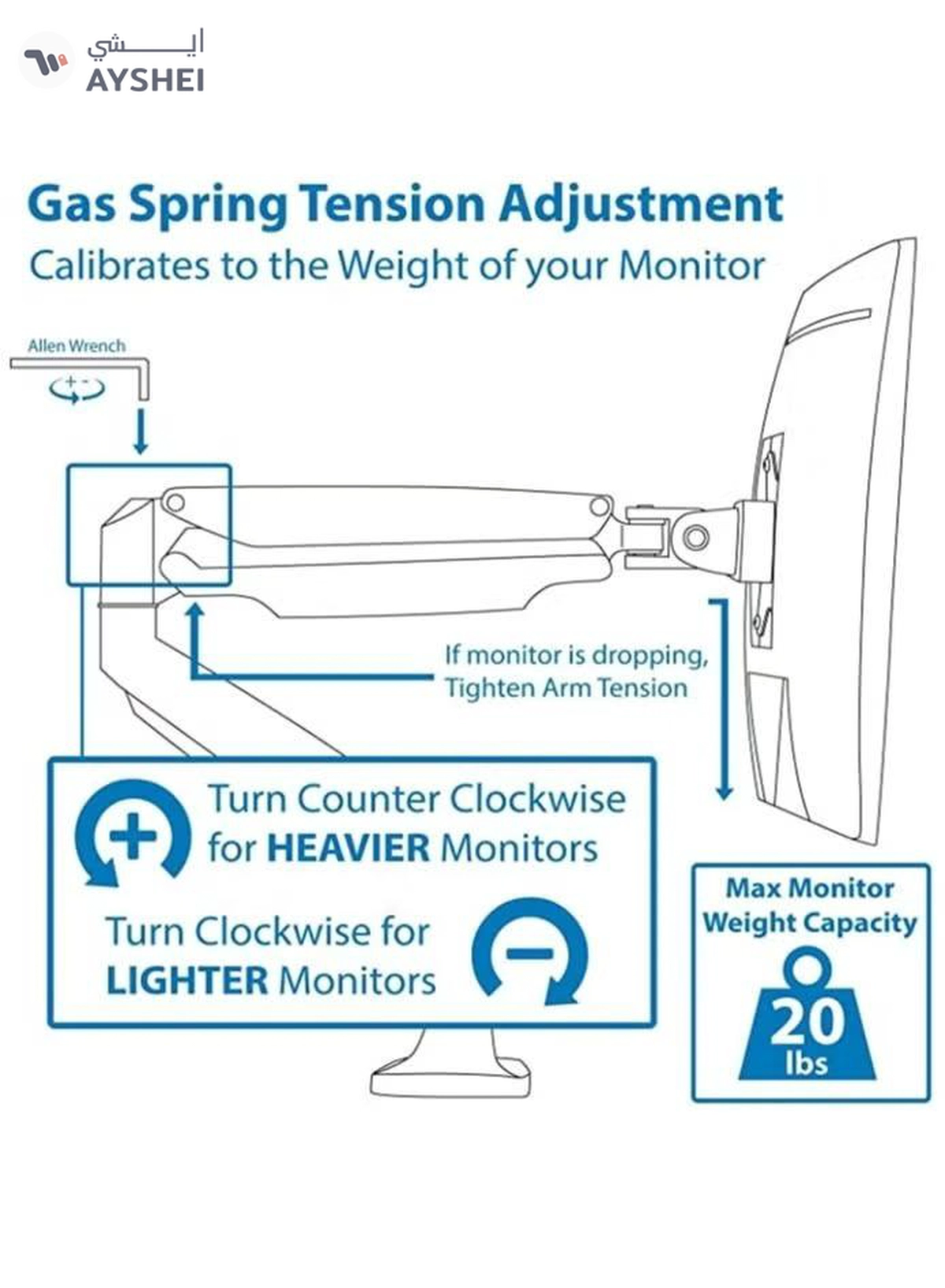 Eworld Single Monitor Arm Desk Mount with Gas Spring-3-3
