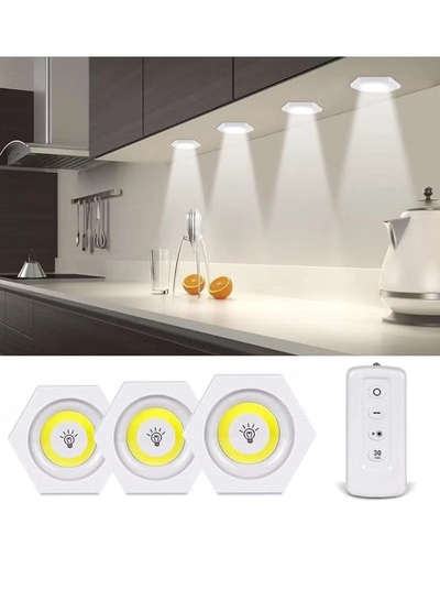 Yuwell Pack Of 3 Pcs LED Wall Light with Remote Wireless LED Cabinet Light With Adjustable Brightness and Timer Function Suitable For Kitchen, Bedroom, Study Room-0
