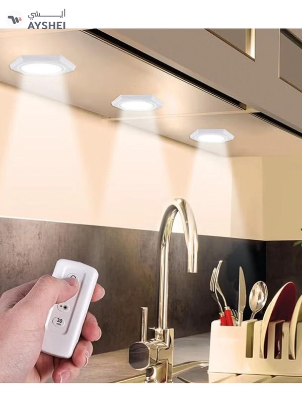 Yuwell Pack Of 3 Pcs LED Wall Light with Remote Wireless LED Cabinet Light With Adjustable Brightness and Timer Function Suitable For Kitchen, Bedroom, Study Room