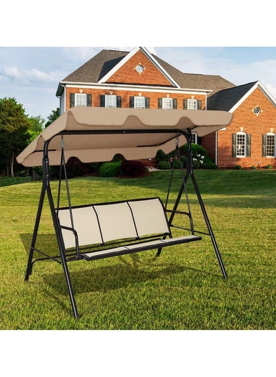 DubaiGallery Swing Chair Garden Swing Seat with Adjustable Canopy, Hanging Hammock Chair for Indoor Outdoor Garden Beige-2