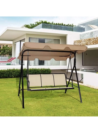 DubaiGallery Swing Chair Garden Swing Seat with Adjustable Canopy, Hanging Hammock Chair for Indoor Outdoor Garden Beige-1