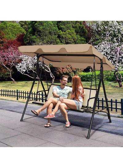 DubaiGallery Swing Chair Garden Swing Seat with Adjustable Canopy, Hanging Hammock Chair for Indoor Outdoor Garden Beige-3