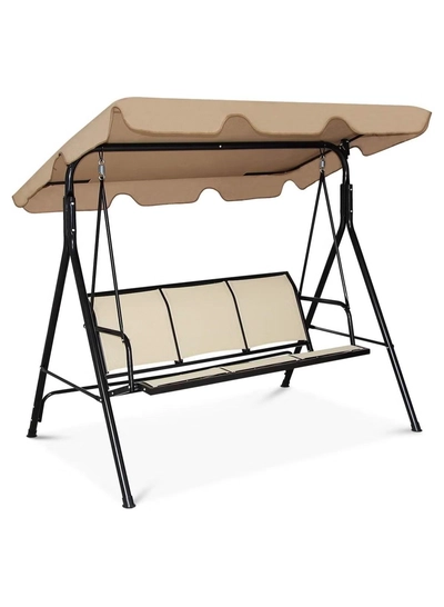 DubaiGallery Swing Chair Garden Swing Seat with Adjustable Canopy, Hanging Hammock Chair for Indoor Outdoor Garden Beige-4