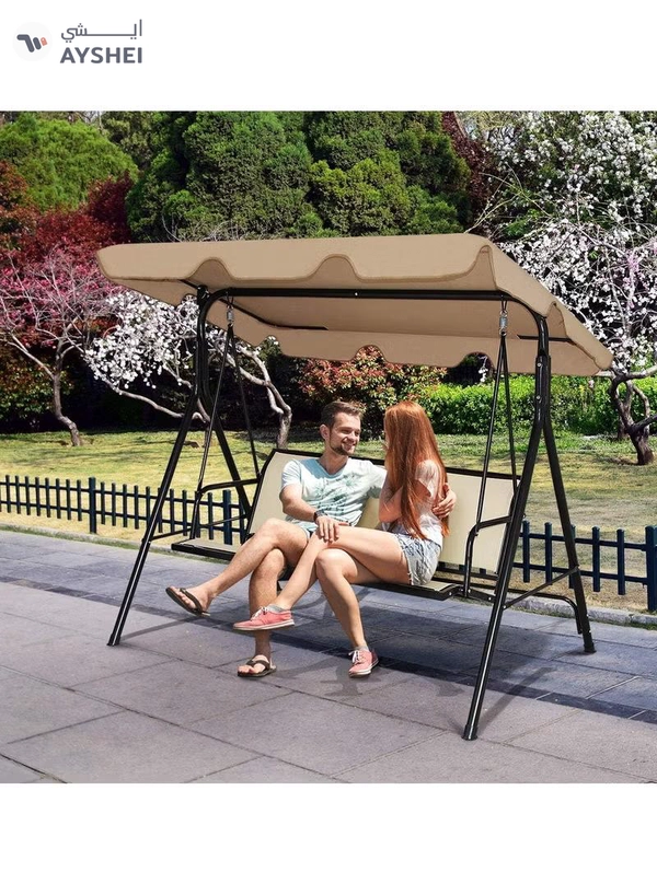 DubaiGallery Swing Chair Garden Swing Seat with Adjustable Canopy, Hanging Hammock Chair for Indoor Outdoor Garden Beige