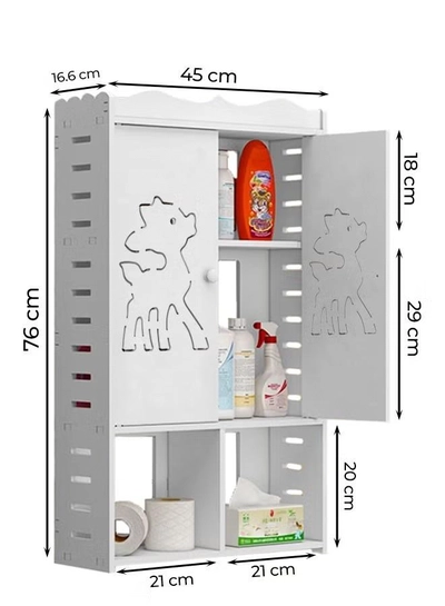Eworld Premium 3-tier Plastic Wall-Mounted Bathroom Cabinet with Doors-1