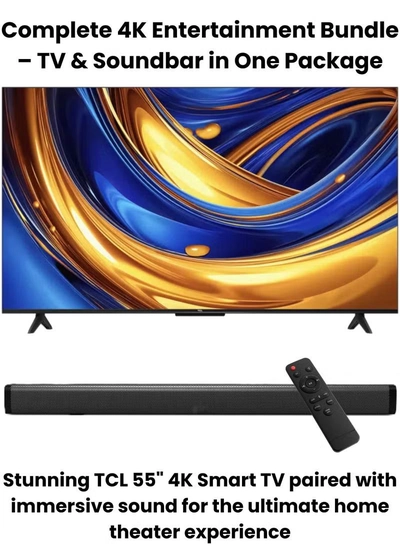 TCL 55-Inch P655 UHD LED 4K Smart TV + 2.0 Channel Premium Soundbar | [Google TV, AiPQ Processor, 60Hz, HDR10, Metallic Bezel-less body] + [HDMI (ARC), USB, Bluetooth, FM Station, Aux] - (2024 Model) 55P655+SOUNDBAR Black-6