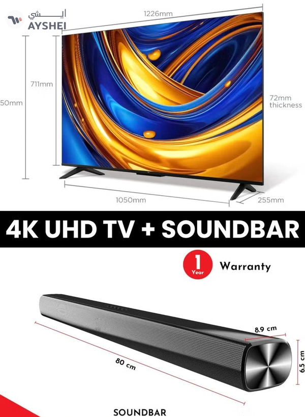 TCL 55-Inch P655 UHD LED 4K Smart TV + 2.0 Channel Premium Soundbar | [Google TV, AiPQ Processor, 60Hz, HDR10, Metallic Bezel-less body] + [HDMI (ARC), USB, Bluetooth, FM Station, Aux] - (2024 Model) 55P655+SOUNDBAR Black