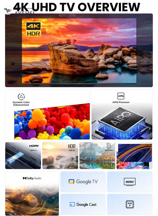 TCL 55-Inch P655 UHD LED 4K Smart TV + 2.0 Channel Premium Soundbar | [Google TV, AiPQ Processor, 60Hz, HDR10, Metallic Bezel-less body] + [HDMI (ARC), USB, Bluetooth, FM Station, Aux] - (2024 Model) 55P655+SOUNDBAR Black