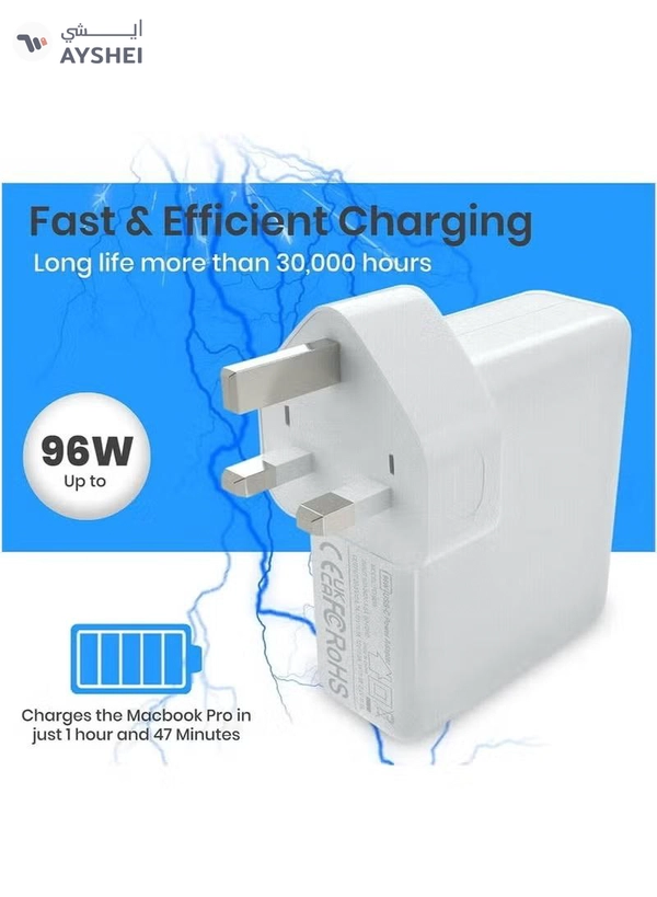 Eworld 96W USB-C Fast Charger for MacBook Pro/Air, Power Adapter with Type-C Cable