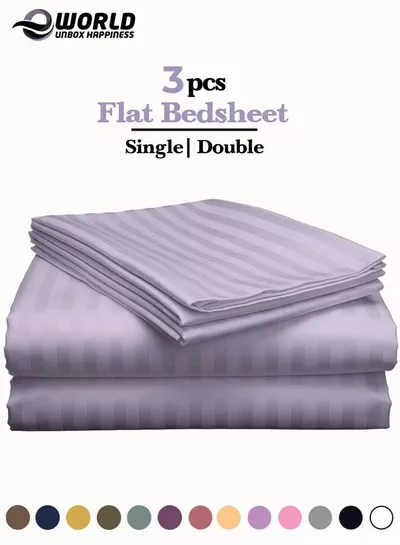 3 Piece Luxury Purple Striped Bed Sheet Set with 1 Flat Sheet and 2 Pillowcases for Hotel and Home Crafted from Ultra Soft and Breathable Microfiber for Year-Round Comfort, (Single/Double)-0