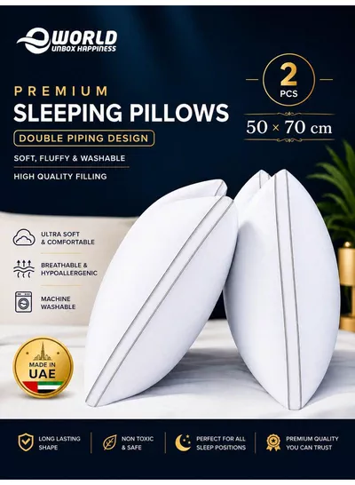 Set of 2 Premium Hotel-Quality Pillows, Crafted with Firm, Supportive Gusseted Design & Double Piping, Ideal for Side & Back Sleepers, Enjoy Cooling Down Alternative Fill for Luxurious Fluffy Softness-0