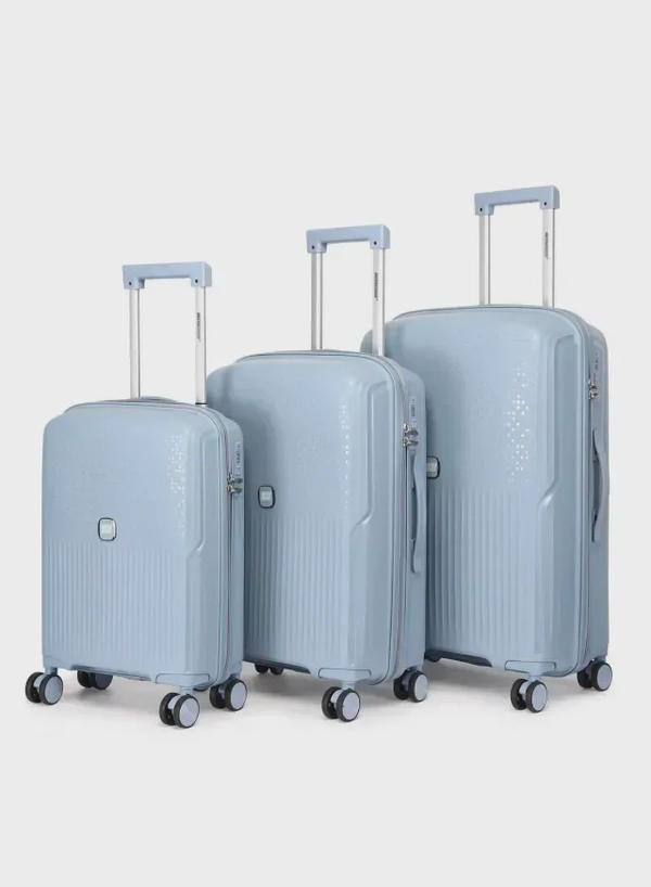 British Tourister 3 Piece Polyproplene Hard Side Spiner Luggage Trolley Set 20/24/28 Inch - Grey Blue