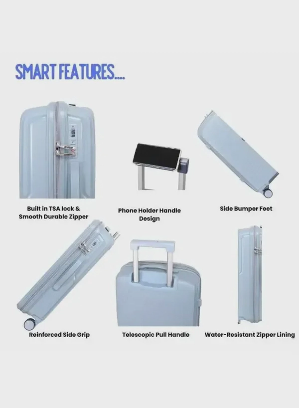 British Tourister 3 Piece Polyproplene Hard Side Spiner Luggage Trolley Set 20/24/28 Inch - Grey Blue