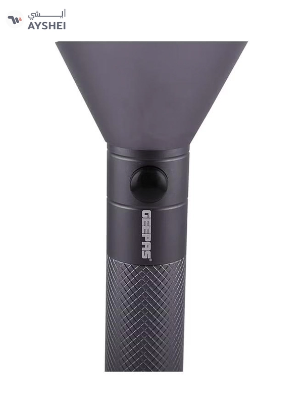 GEEPAS Rechargeable LED Flashlight - Hyper Bright Cool XPG Torch LED 550 Lumens, Portable Torch with ON-OFF Switch | High Durable Battery, Tough High Grade Body Black 32cm