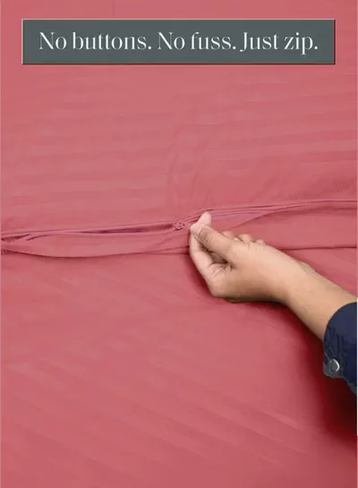 Eworld Premium Striped Duvet Set All Season – 6-Pieces Set Dusty Rose | King Size 220x240 cm | Ultra-Soft, Wrinkle-Resistant & Made in Dubai | Includes Duvet Cover, Fitted Sheet (200x200 cm) & 4 Pillowcases (50x70 cm)-5