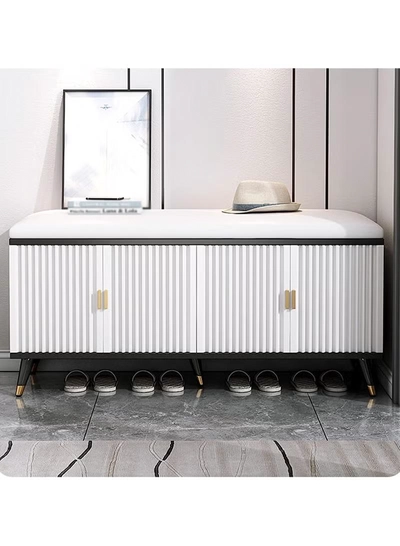 DubaiGallery Shelf Shoe Rack with Leather Seat Shoe Cabinet Wooden Bench Storage Organizer Flip Multifunctional for Foyer Bedroom Living Room-3