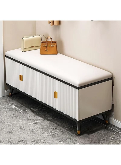 DubaiGallery Shelf Shoe Rack with Leather Seat Shoe Cabinet Wooden Bench Storage Organizer Flip Multifunctional for Foyer Bedroom Living Room-2