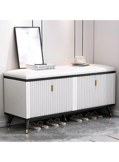 DubaiGallery Shelf Shoe Rack with Leather Seat Shoe Cabinet Wooden Bench Storage Organizer Flip Multifunctional for Foyer Bedroom Living Room-1