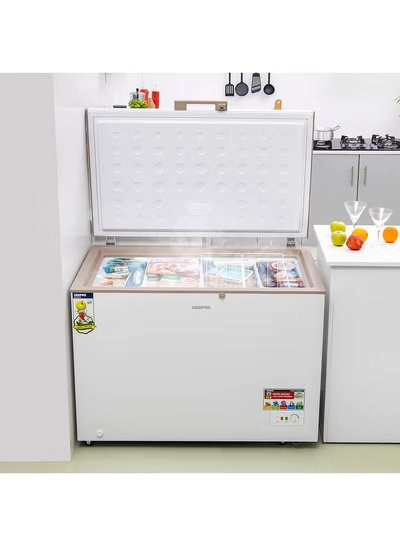 GEEPAS 410L Gross/380L Net Capacity Chest Freezer With Compressor Switch Off Function, LED Light, Lock & Key, High Efficiency Molothic Foaming, 2 Food Basket, Adjustable Thermostat, 100% HCF & FCKW Free 140 L 180 W GCF4106WAH White-3