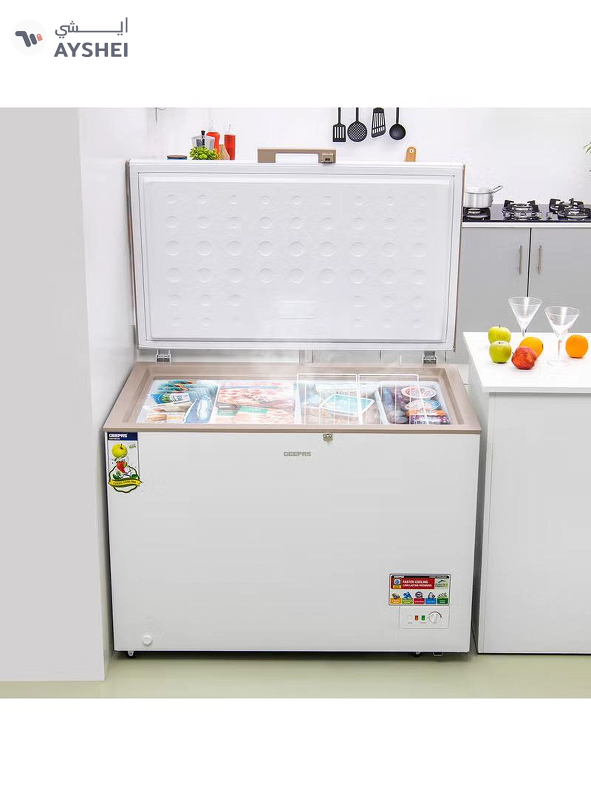 GEEPAS 410L Gross/380L Net Capacity Chest Freezer With Compressor Switch Off Function, LED Light, Lock & Key, High Efficiency Molothic Foaming, 2 Food Basket, Adjustable Thermostat, 100% HCF & FCKW Free 140 L 180 W GCF4106WAH White-3-3