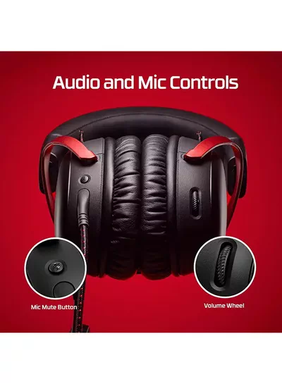 HyperX Cloud III Wired Gaming Headset, For PC / PS5 / PS4 / Xbox Series, Angled 53mm Drivers, Noise Cancelling, With LED Mic Mute Indicator, 10Hz-21kHz Frequency Response, Black/Red | 727A9AA-7