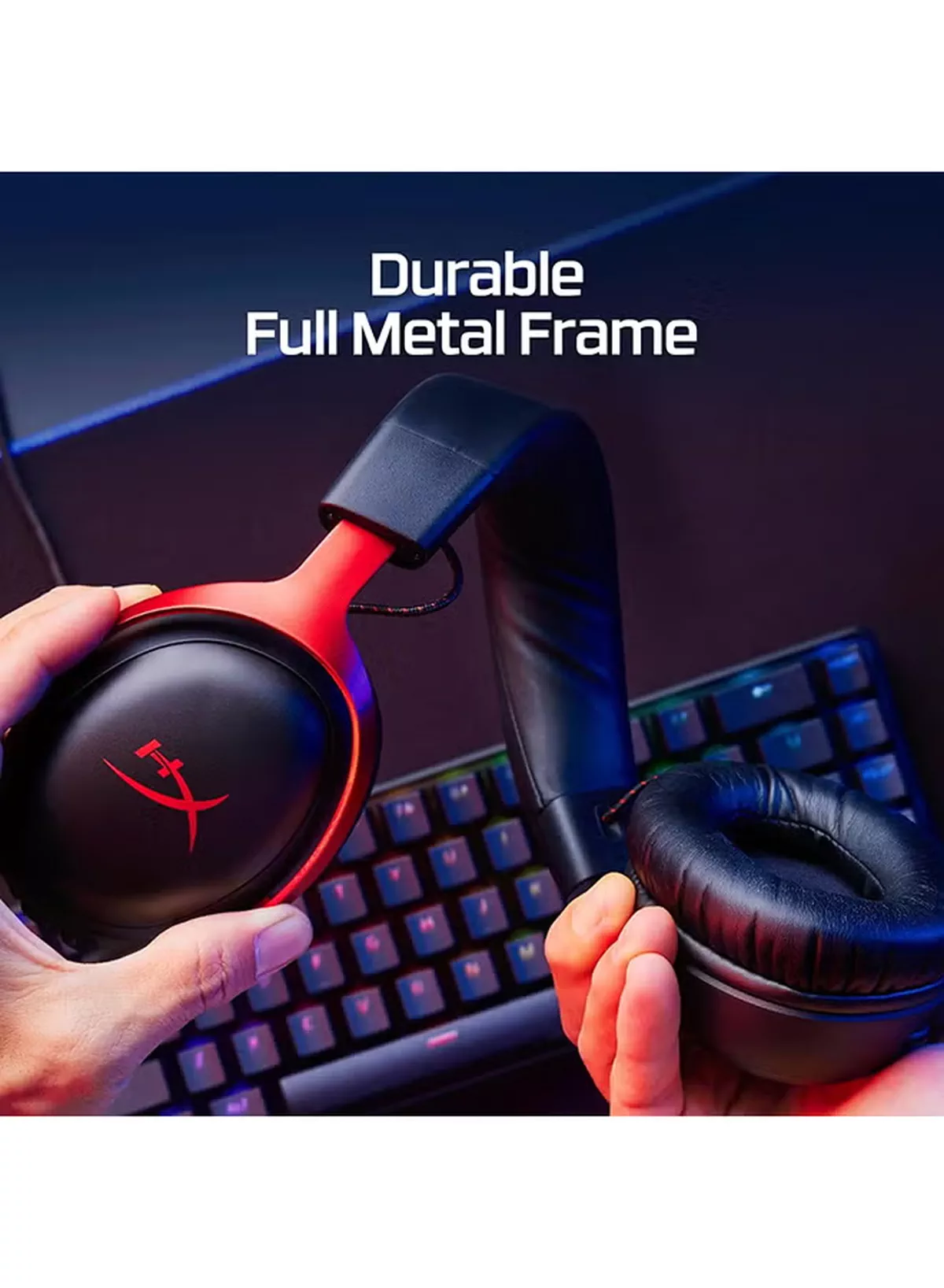 HyperX Cloud III Wired Gaming Headset, For PC / PS5 / PS4 / Xbox Series, Angled 53mm Drivers, Noise Cancelling, With LED Mic Mute Indicator, 10Hz-21kHz Frequency Response, Black/Red | 727A9AA-3-3