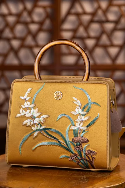 Silk Road - Handcraft Embroidery Silk Orchid Leather Handbag-1