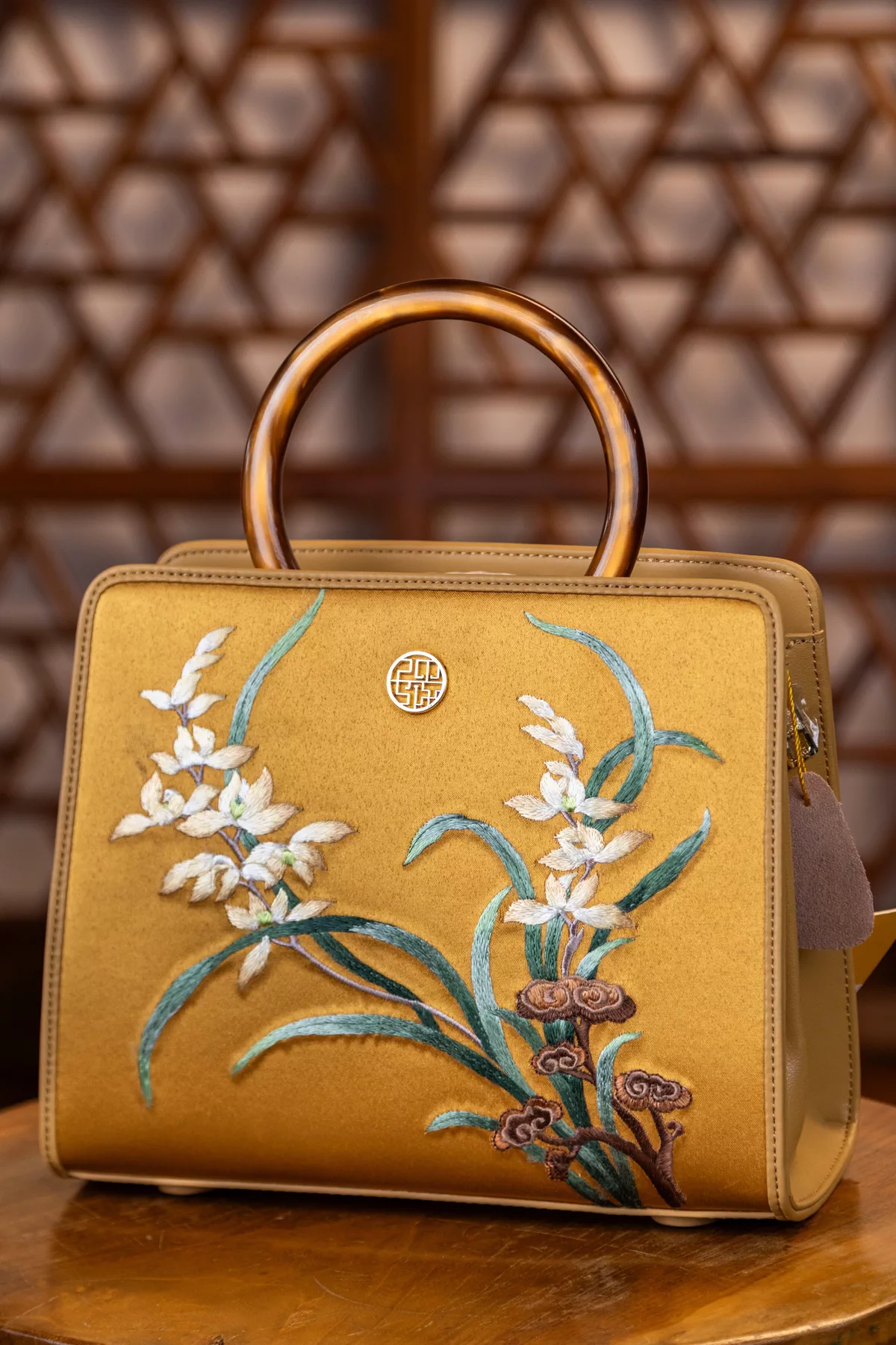 Silk Road - Handcraft Embroidery Silk Orchid Leather Handbag-1-1