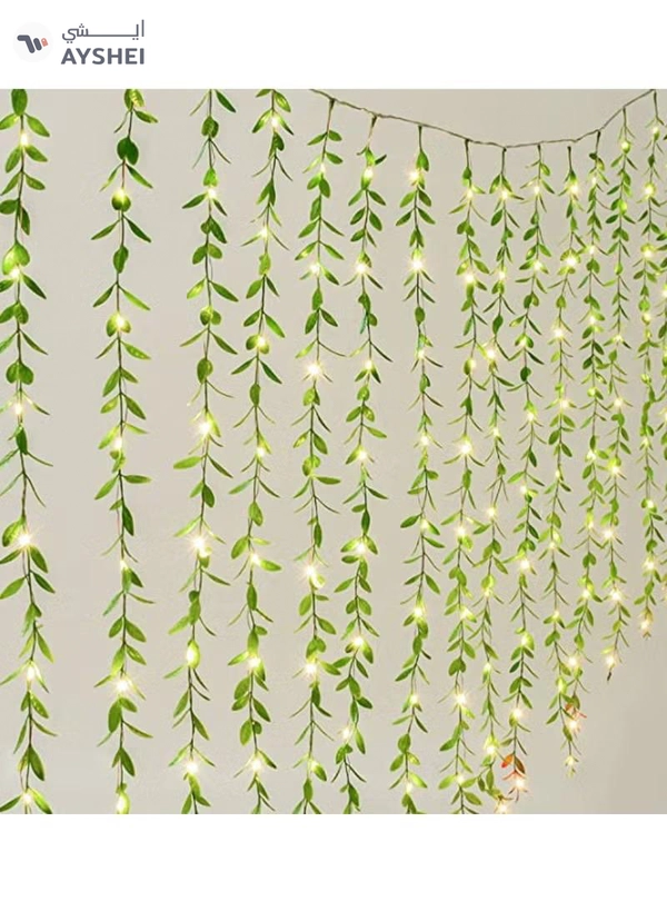 Yuwell Artificial Vines Curtain Lights, Fake Greenery Garland Willow Leaves with Lights For Wedding Party Backdrop Baby Shower Home Decoration 7 Modes