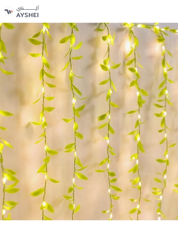 Yuwell Artificial Vines Curtain Lights, Fake Greenery Garland Willow Leaves with Lights For Wedding Party Backdrop Baby Shower Home Decoration 7 Modes