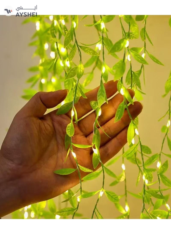 Yuwell Artificial Vines Curtain Lights, Fake Greenery Garland Willow Leaves with Lights For Wedding Party Backdrop Baby Shower Home Decoration 7 Modes