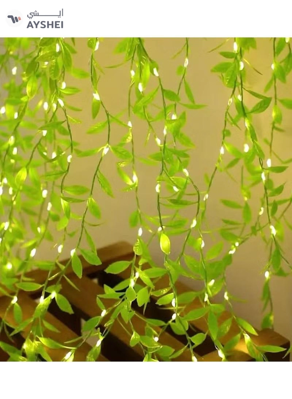 Yuwell Artificial Vines Curtain Lights, Fake Greenery Garland Willow Leaves with Lights For Wedding Party Backdrop Baby Shower Home Decoration 7 Modes