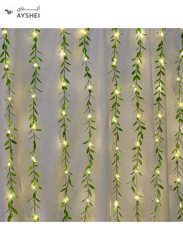 Yuwell Artificial Vines Curtain Lights, Fake Greenery Garland Willow Leaves with Lights For Wedding Party Backdrop Baby Shower Home Decoration 7 Modes