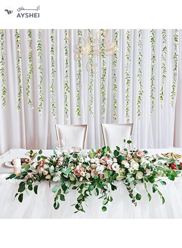 Yuwell Artificial Vines Curtain Lights, Fake Greenery Garland Willow Leaves with Lights For Wedding Party Backdrop Baby Shower Home Decoration 7 Modes